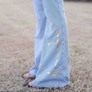 Judith March Blue Seersucker Anchor Pants M